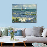 Wieco Art Extra Large Seascape at Saintes Maries by Vincent Van Gogh Oil Paintings Reproduction Giclee Canvas Prints Ocean Sea Pictures on Canvas Wall Art for Living Room Home Office Decor 36x48