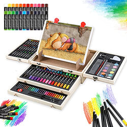 Art Supplies, 108-Piece Art Set with Drawing Easel, Deluxe Art Kit in Portable Wooden Case with Oil Pastels, Watercolor Cakes, Colored Pencils, Painting, Kids Art Set for Beginners