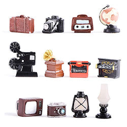 inheming 12Pcs Dollhouse Furniture Accessories Decor, Vintage Style Mini Toy, Kids DIY Dress Up to Get a New Doll House Scenes