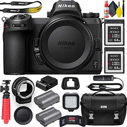 Nikon Z7 Mirrorless Digital Camera (Body Only) (1591) with Nikon FTZ Lens Mount Adapter, Nikon Bag, Nikon MC-DC2 Remote, 2 Sony 64GB XQD Memory Cards, Extra Battery, Led Light and More (Renewed)