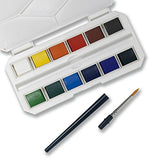 Jerry Q Art 12 Assorted Water Colors Travel Pocket Set- Quality Paint Brush-Easy to Blend Colors-Half Pan Watercolors- Perfect for Painting on The Go JQ-112
