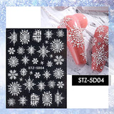 5D White Snowflakes Embossed Nail Art Sticker 4 Sheets Winter Christmas Nail Art Decoration Sticker Charms Snowflakes Flower French Nail Design Gel Polish Manicure Sliders Decals