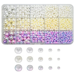 1740pcs Gradient Imitation Pearls Faux ABS Pearls Beads Smooth Rainbow Beads for DIY Jewelry Making Earrings Necklaces Bracelets(4-10mm Diameter)