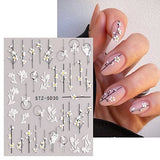 JMEOWIO 3D Embossed Flower Spring Nail Art Stickers Decals Self-Adhesive Pegatinas Uñas 5D Summer Floral Nail Supplies Nail Art Design Decoration Accessories 4 Sheets