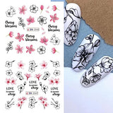 12PCS Sakura Nail Sticker Decals Cherry Blossom Leaf Transfer Foil for Nail Art Decoration Supplies Spring Nail Art Water Slider Accessory Watermark Floral Letter Design Slider Manicure Kit for Women