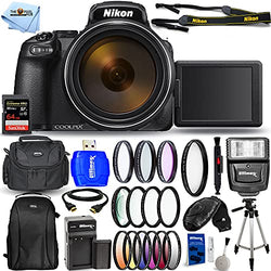 Nikon COOLPIX P1000 16.7 Digital Camera with 3.2" LCD, Black - Pro Bundle Includes: Extra Battery and Charger, Ultra 64GB SD, LED Light Kit, Filter Kit, Backpack, Gadget Bag and Much More
