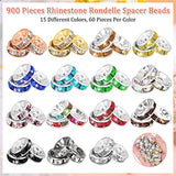 900 Pieces Rondelle Spacer Beads for Jewelry Making, 8mm Rhinestone Spacer Beads Crystal Bead Spacers for Bracelets, Focal Beads for Pen, 15 Colors