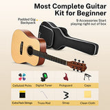 Donner Acoustic Guitar for Beginner Adult Full Size Dreadnought Acustica Guitarra Starter Bundle Kit with Gig Bag Strap Tuner Capo Pickguard String 4 Picks Cloth, Right Hand 41 Inch Natural, DAG-1