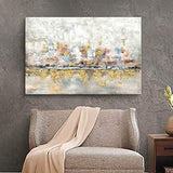 Modern Abstract Colorful Canvas Wall Art: Rustic Hand Painted Texturing with Gold Foils Embellishment Painting Wall Picture for Living Room ( 36'' x24'' x 1 Panel )