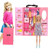 SOTOGO Doll Closet Wardrobe Set for 11.5 Inch Girl Doll Clothes Accessories Storage Include 11 Sets Doll Clothes/Casual Wear/Dress/Wedding Dress, Shoes, Bags, Necklace, Hangers, Trunk, Wardrobe