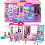 Barbie Doll and Dollhouse, Portable 1-Story Playset with Pool and Accessories, for 3 to 7 Year Olds
