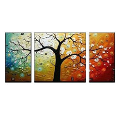 Wieco Art 3-Piece Lucky Tree Stretched and Framed Hand Painted Modern Canvas Wall Art Set