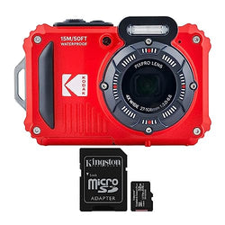 Kodak PIXPRO WPZ2 Rugged Waterproof 16MP Digital Camera with 4X Optical Zoom (Red) and 32GB microSDHC Card with Adapter Bundle (2 Items)