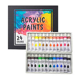 Acrylic Paint Set 24 Colors/Tubes(12ml, 0.4 oz) Non Toxic Non Fading,Rich Pigments for Painters, Adults & Kids, Ideal for Canvas Wood Clay Fabric Ceramic Craft Supplies