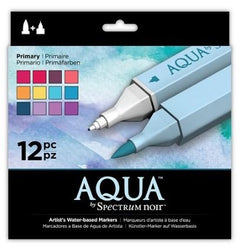 Aqua by Spectrum Noir Artist's Water-Based Markers primary 12-Color Set