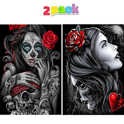 2 Pack Diamond Painting Kits for Adults Halloween Beauty Skull 5D DIY Full Drill Crystal Rhinestone Embroidery Cross Stitch Arts Craft Canvas Home Decor (12x16inch, Halloween Beauty Skull)