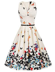 Belle Poque Women Sleeveless Butterfly Dress 50s Retro Dress Size M