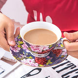 BTaT- Tea Cups, Tea Cups and Saucers Set of 6, Tea Set, Floral Tea Cups (8oz), Tea Cups and Saucers Set, Tea Set, Porcelain Tea Cups, Tea Cups for Tea Party, Rose Teacups, China Tea Cups (Bone China)