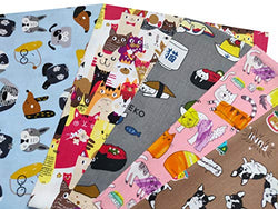 5pcs 18 x 22 inches Fat Quarters Fabric Bundles, Cotton Fabric Squares, Quilting Fabric Squares, Sewing Fabric, Assorted Fabric Bundles for Patchwork Craft, Dog Cat Pattern (45cm x 55cm)