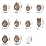 SUNNYCLUE 10 Sets Assorted Cabochon Frame Setting Tray Charms Pendant with Clear Oval Glass Dome