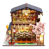 Spilay DIY Dollhouse Miniature with Wooden Furniture,Handmade Japanese Style Home Craft Model Mini Kit with Dust Cover & Music Box,1:24 3D Creative Doll House Toy for Adult Teenager Gift (Gibon Sushi)