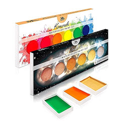 Watercolor Paint Set – Bundle of 2 Different Watercolor Paint Set – Set of 6 Premium Glow Colors – Set of 6 Shimmery Premium Colors – Neon and Metallic colors – Portable and Lightweight
