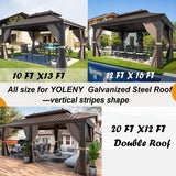 YOLENY 10'x 13' Hardtop Gazebo Galvanized Steel Outdoor Gazebo Canopy Double Roof Pergolas Aluminum Frame with Netting and Curtains for Garden,Patio,Lawns,Parties