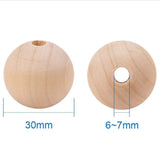 50pcs 30mm Natural Wood Beads, unprocessed Round Wood Loose Wood Craft Wooden Beads, Used for Necklace Bracelet Jewelry DIY Handmade (30mm)
