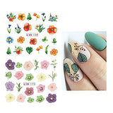 Flower Nail Art Stickers Decals Summer Nail Decorations Blooming Flower Nail Stickers Decals Water Summer Sliders Chrysanthemum Peony Design for Manicure 12 Sheets