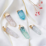 Kissitty 5-Piece 1.57"~2.36" Length Natural Crackle Crystal Gemstone Pendants Healing Chakra