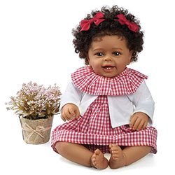 JIZHI Lifelike Reborn Baby Dolls African American - 18 Inch Black Girl Realistic-Newborn Baby Dolls - Handmade Soft Body Vinyl Reborn Dolls with Gift Set for Kids Age 3+