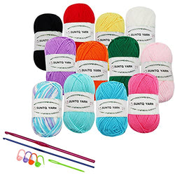 SUNTQ Yarn for Crocheting , Crochet Yarn kit in 12 Assorted Colors Bundle, 1440 Yards Yarn for Knitting Crochet & Boho Crafts with Basic Crochet Kit (50g x12）