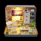WYD Mark Iron Box Miniature Theater Micro Landscape Doll House Hand Assembled Doll House Kit Mother's Day Father's Day Birthday Gift (Blue)