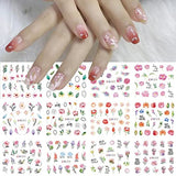 Flowers Nail Art Stickers Water Transfer Flowers Nail Decals Watercolor Blossom Flowers Leaf Nail Design Spring Flower Nail Stickers Supplies for Women Girls Manicure Tips Nail Decoration-12 Sheets