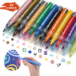 Acrylic Paint Pens 24 Colors Water Based Marker Pens for Rocks Painting, Canvas, Wood, Glass, Plastic, Metal, Ceramic, Fabric, Mug, DIY, Card, Photo Album, School Project (2-3mm Medium Tip)