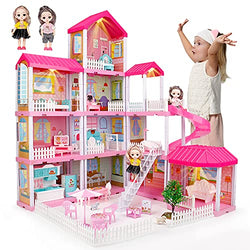 BOBXIN Dollhouse Dreamhouse, Doll House for Indoor for Girl, Toy House with Lights, Slide and Doll, Building Playset with Acceccories & Furniture, DIY Dreamy Princess House for Toddler, Kid (11 Room)