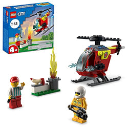 LEGO City Fire Helicopter 60318 Building Kit for Kids Aged 4+; Includes Firefighter and Vendor Minifigures with Accessories, Including Toy Walkie-Talkie, Bread and 2 Hotdog Elements (53 Pieces)