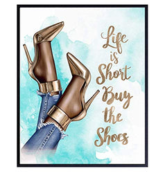 Funny Quote for Black African American Women - Glam Designer Shoes Wall Art Decor - Fashion Design Home Decoration Print for Bathroom, Girls Bedroom, Teens Room - Luxury Gift for Couture Fashionista