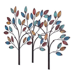 Adeco Metal Tree Leaf Wall Decor Sculptures, Wrought Iron Wall Art Leaves Hanging Wall Decoration For Bed Living Room Hallway Dinning Room Outdoor