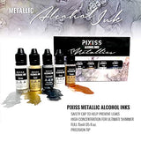 Pixiss Metallic Alcohol Inks, Pearl, Gold, Silver, Gunmetal, Copper and Pixiss White Alcohol Ink Set 4-Ounce, 3 Applicator Bottles