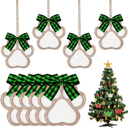 10 Paw Wood Ornaments Wooden Hanging with Bow Tie Unfinished Wood Pet Paw with Rope Wooden Ornament Paw Print for DIY Craft Christmas Embellishments Home Decor, 4 x 4 Inch (Green and Black)