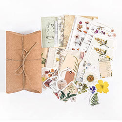 Knaid Vintage Scrapbook Supplies Pack, Decorative Plants Dried Pressed Flowers Butterfly Floral Nature Retro Paper Stickers Collection for Junk Journal DIY Arts Crafts Album Bullet Journals Planners