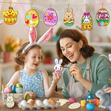 TREACLUB 36PCS Unfinished Wood Easter Ornaments, 12 Styles DIY Easter Eggs Bunny Chick Hanging Ornaments with Stickers Colored Pen Pom-poms Cutouts Craft Kits for Kids Art Project