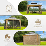 Domi Outdoor Living 10’ X 12’ Hardtop Gazebo Outdoor Aluminum Gazebo with Galvanized Steel Double Roof for Lawn and Garden, with Curtains & Net (Teak Coated)