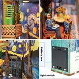 Buladle Book Nook Kit DIY Miniature Dollhouse Kit Bookshelf Insert Bookend Decor with Motion Sensor Lights Van Gogh Starry Sky 3D Wooden Puzzles Gifts for Birthday