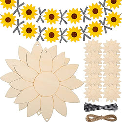 12 Pack Unfinished Sunflower Wood Cutout Crafts Unpainted Hanging Wood Signs Sunflower Cutouts for DIY Banner Painting Spring Summer Home Decoration