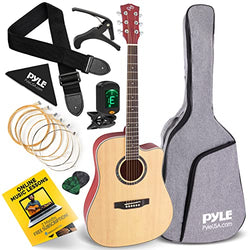 Beginner 41” Cutaway Acoustic Guitar - Standard Full Size 6 String Dreadnought Natural Matte Finish w/ Gig Bag, Tuner, Steel Strings, Picks, Strap, Capo, For Beginners/Adults - Pyle PGA480NT