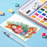 Watercolor Palette with Bonus Paper Pad Includes 48 Premium Colors - 2 Refillable Water Blending Brush Pens - No Mess Storage Case - 15 Sheets of Water Color Paper - Portable Painting