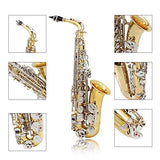 ammoon LADE Alto Saxophone Sax Glossy Brass Engraved Eb E-Flat Natural White Shell Button Wind Instrument with Case Mute Gloves Cleaning Cloth Grease Belt Brush