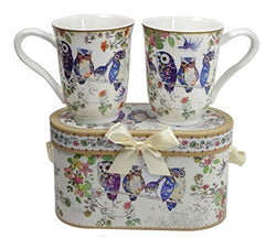 Lightahead Royal Bone China Unique Set Of Two Coffee/Tea Mugs in an Family of Owls Design